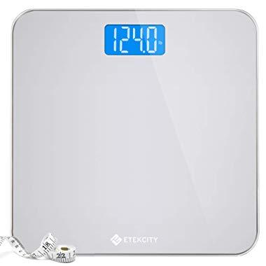 Etekcity Digital Body Weight Bathroom Scale with Body Tape Measure and Round Corner Design, Large Blue LCD Backlight Display, High Precision Measurements, 400 Pounds