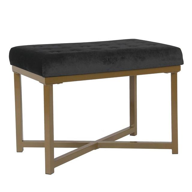 Homepop Home Decor | Upholstered Tufted Velvet Ottoman Bench | Ottoman Bench for Living Room & Bedroom, Black