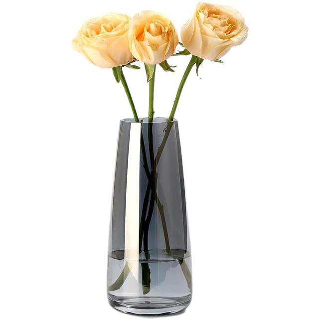 Smoke Gray Large Vase Glass Flower Vase Crystal Vases Home Decor Modern Large Clear Glass Vases for Centerpieces for Home Office Wedding Living Room Decorations (Grey)