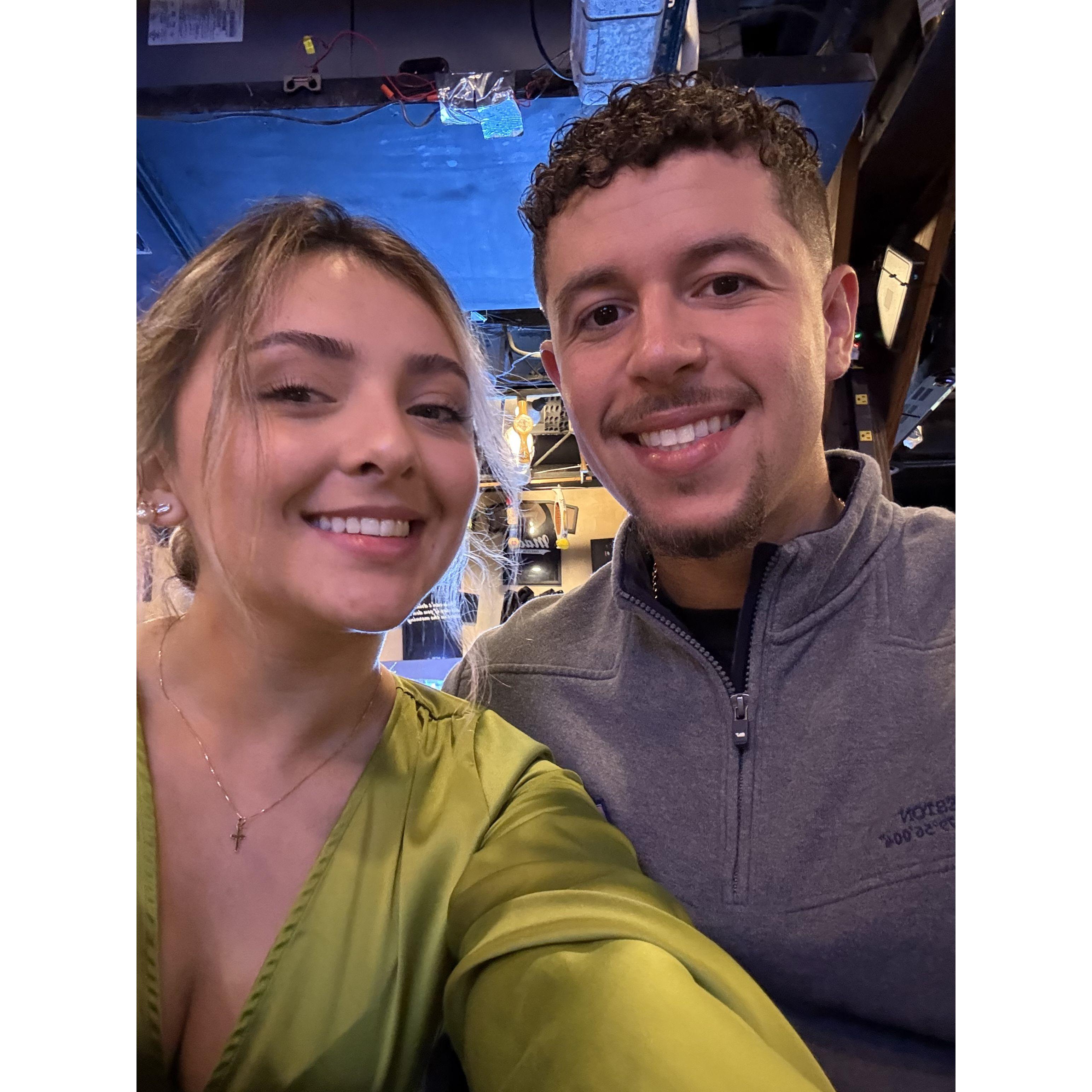 On our honeymoon! We were in DT Charleston at a bar just talking and waiting for our restaurant reservation.