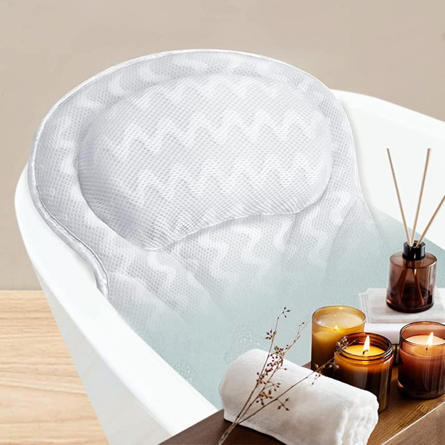 Luxury Bath Pillow Design for Tub, Non-Slip and Extra-Thick Head Neck, Shoulder and Back Support. Soft and Large Comfort Bathtub Pillow Cushion Headrest for Relaxation - Fits Any Tub Made of 3D Mesh