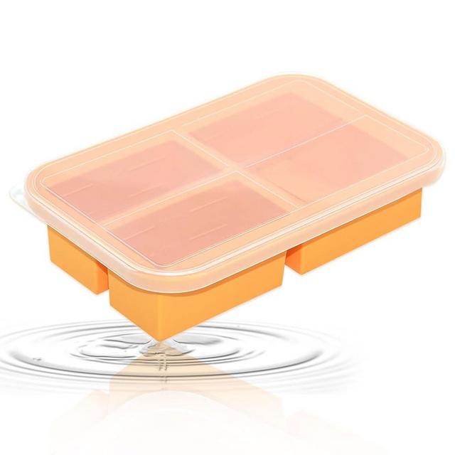 Bongpuda Silicone Ice Cube Freezing Tray With Lid, 1 & 2 Cups Silicon Food Storage Containers For Soup, Cupcake Mold, Sauce, Ice Cube, Perfect Portion Food Containers - 3 Portions (1Cup/2Cup)