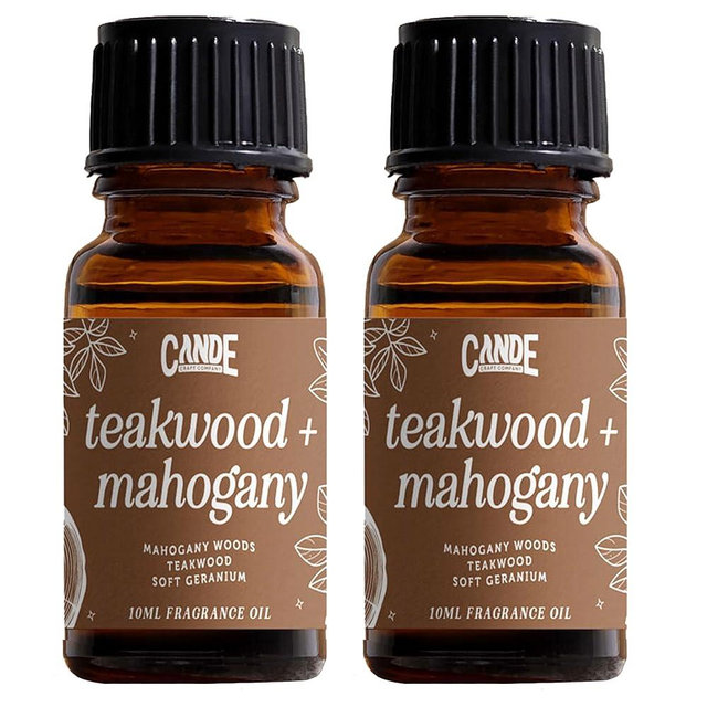 CANDECraftCo Premium Fragrance Oil – Diffuser Oils Fragrances Scented for Home, Candle Soap Making Supplies, Aromatherapy Blends for House (0.34 Fl Oz) (2-Pack, Teakwood & Mahogany)
