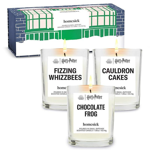 Homesick Scented Candles Gift Set for Home (Harry Potter, Honeyduke's Mini Candle Trio) - 13.75 oz Long-Lasting Soy Wax Jar Candle for Women & Men for All Occasions, 60-80 Hours Burn Time