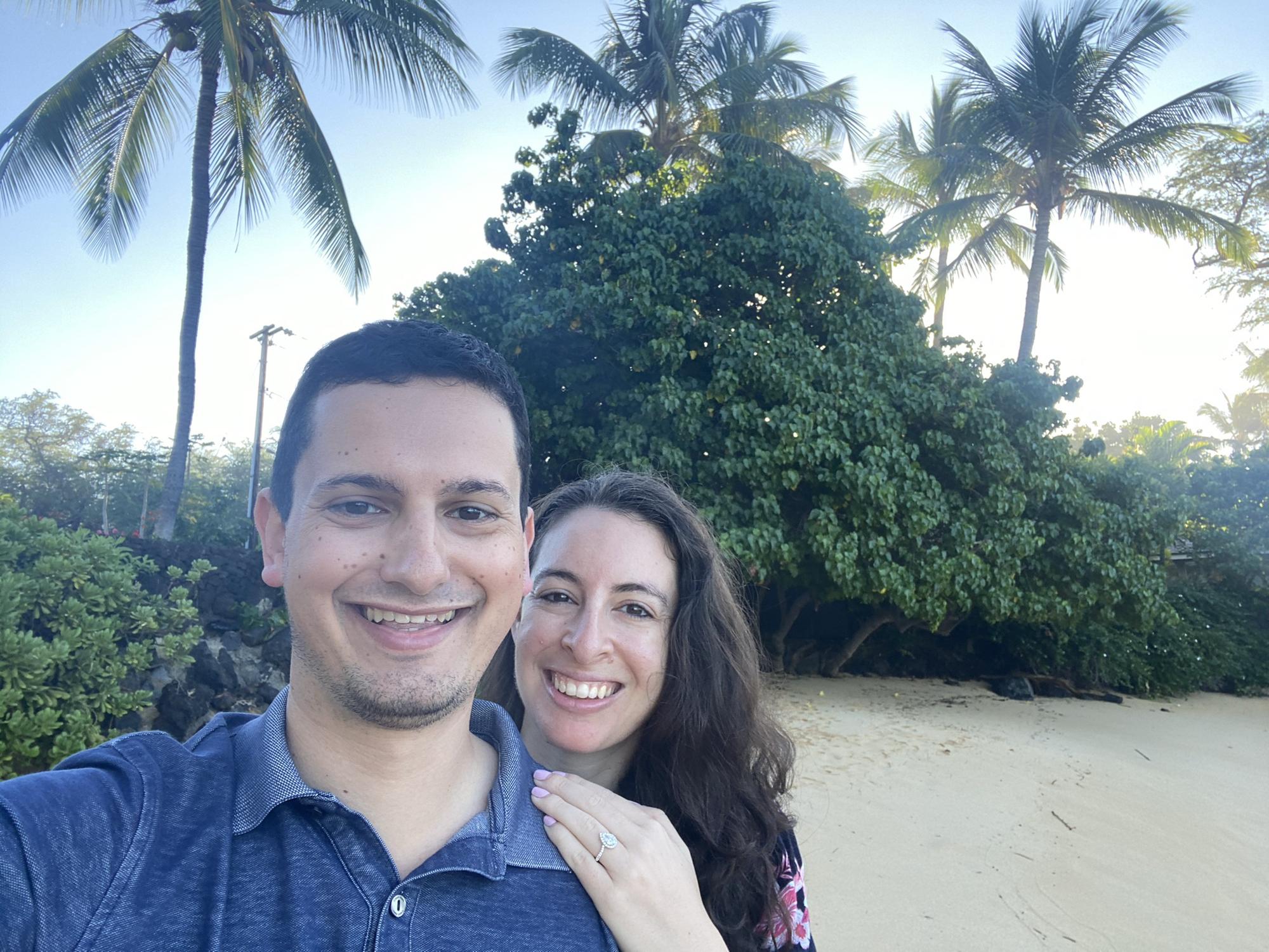 Standing in front of our magical lunch spot in Maui after the proposal
