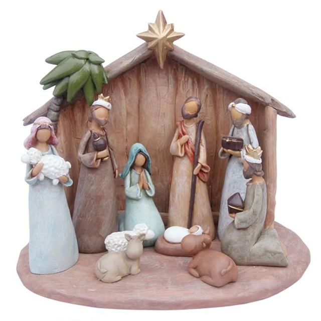 CCOQUS Nativity Set Holy Family Nativity Scene Figurine - Manger Scene Christmas Indoor Decorations - Silent Night Nativity Stable Set (Set of 11)