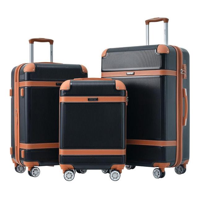 Merax Hardside Luggage Set with Spinner Wheels, Collision-Protection Angle, 3-Piece Set, TSA Lock, Expandable, Carry-On Luggage (20/24/28, Black)