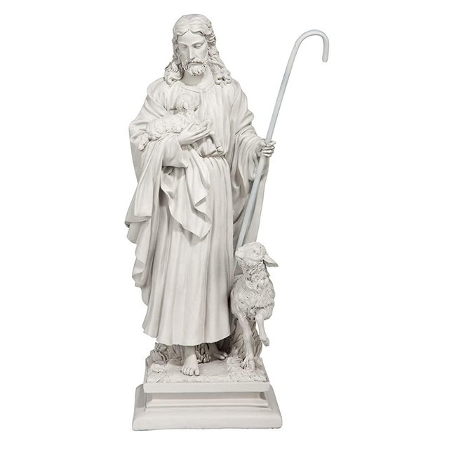 Design Toscano EU1785 Jesus the Good Shepherd Religious Garden Statue, Large, 28 Inch, Polyresin, Antique Stone