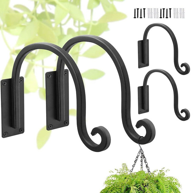 Lifyzoon Heavy Duty Plant Hanger Bracket (8"/Black) Outdoor Hand-Forged Hanging Plant Bracket Durable and Stable Bird Feeder Hanger