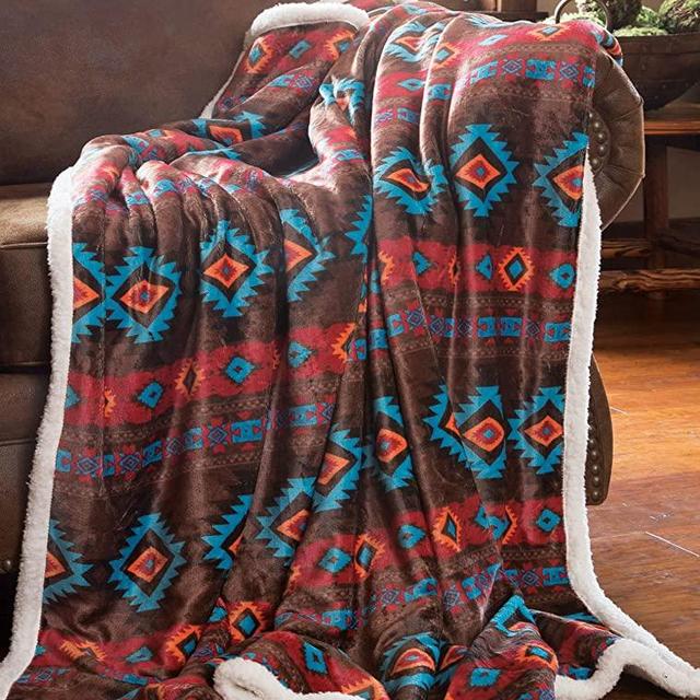 Carstens, Inc Carstens Wrangler Southwest Horizon Rustic Sherpa Fleece 54x68 Throw Blanket, Brown