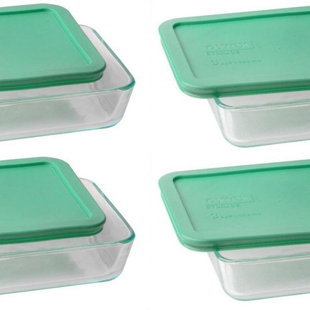 Pyrex 3-cup Rectangle Glass Food Storage Set Container (Pack of 4 Containers)