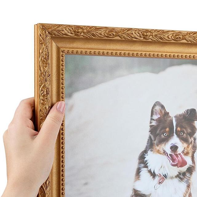 ArtToFrames 8.5x11 Frame, Wood Picture Frame 8.5 x 11 Inch Poster Frame | Bright Gold | Custom Poster Frame with Regular Glass & Backing | Elegant Decor for Photos Diplomas Art or Puzzles
