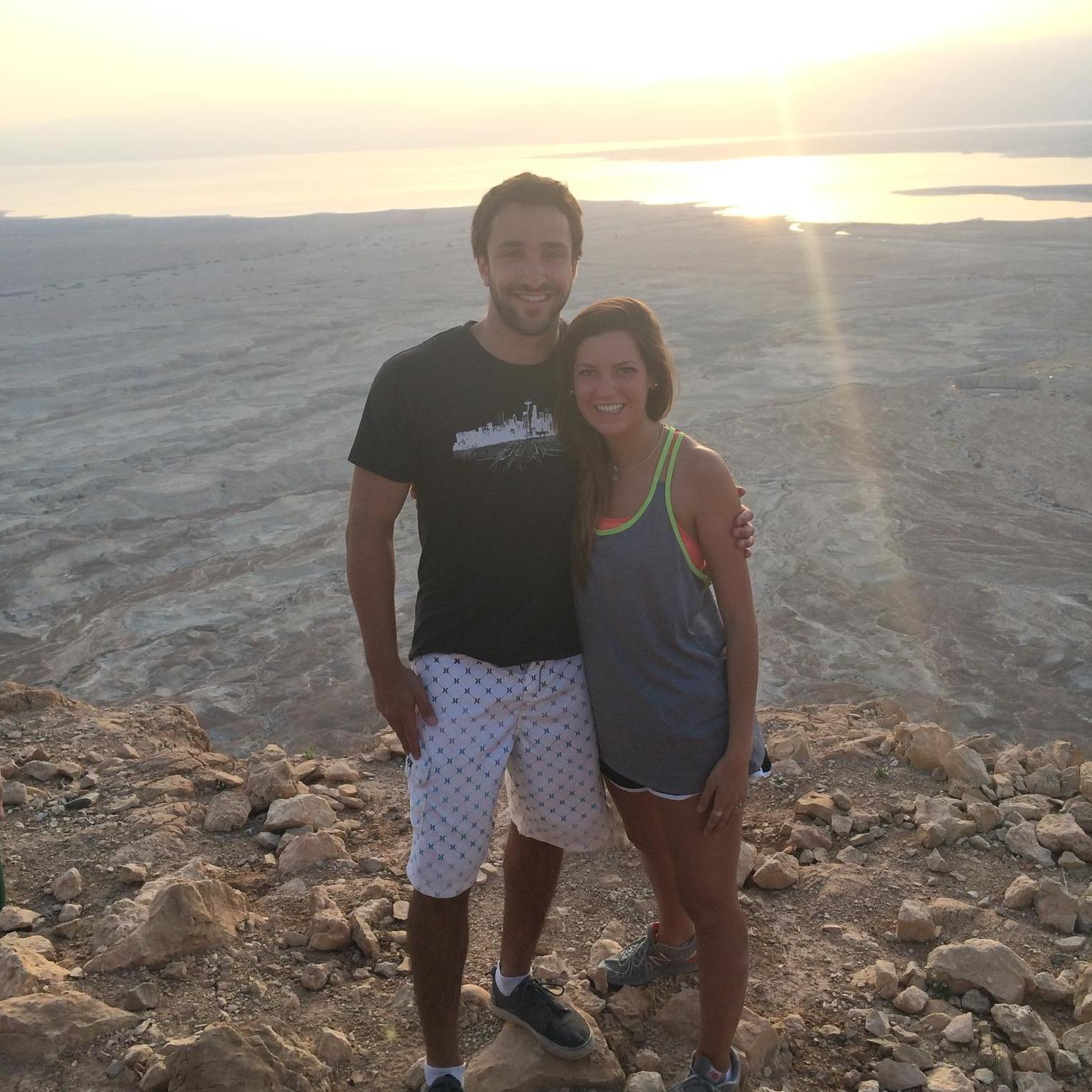 Our first photo together! After hiking up to Masada for the sunrise in Israel.