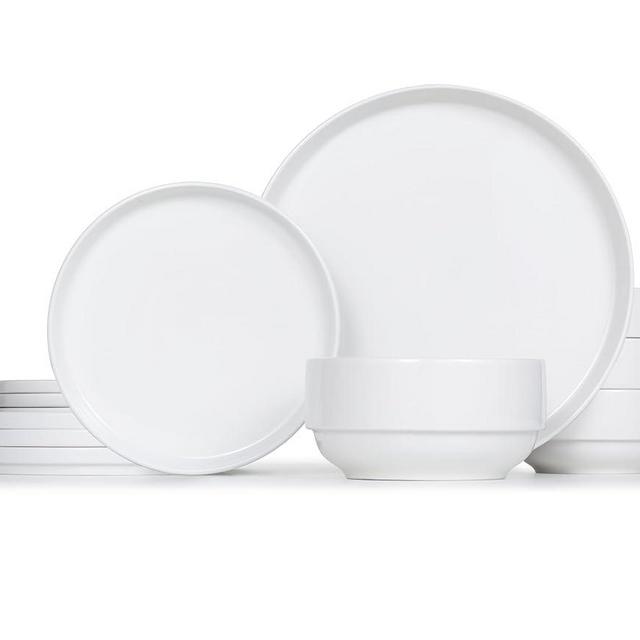 Kook Ceramic Dinnerware Set, 12-Piece Service for 4, Soup Bowls (31.5 oz), Salad Plates (7.5"), Dinner Plates (10.5"), Round, Microwave and Dishwasher Safe, Marshmallow