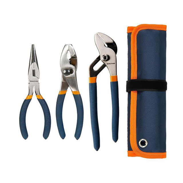 MANUFORE 3-Piece Pliers Set, 6 Inch Long Nose,6 Inch Slip Joint, 8 Inch Water Pump Pliers, Multi-Purpose Hand Tools for DIY and Home Use