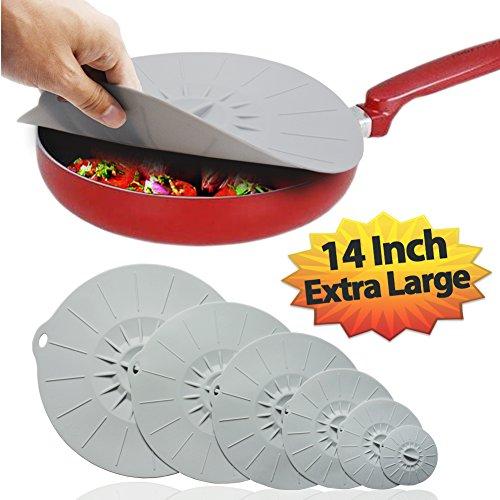 Silicone Suction Lids Airtight Seal Set, Easy to Apply and Remove Food Covers - Microwave & Oven Safe, Easy Storage, Splatter Protection, 6 Sizes (4, 6, 8, 10, 12, 14 inch) for Cups, Bowls, Pans, Pots
