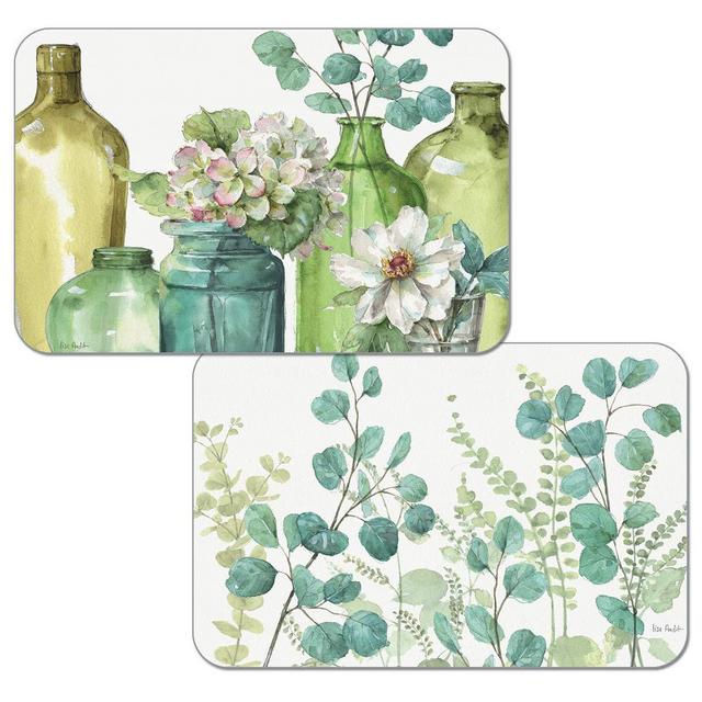 CounterArt Greenery Reversible Wipe Clean Plastic Placemat Set of 4 Made in The USA