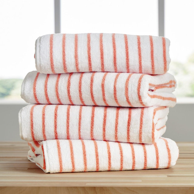 Cabana Stripe 100% Cotton Pool and Beach Towels - Oversized, Absorbent, Quick-Dry Towels - Becky Cameron, Coral, Pack of 4