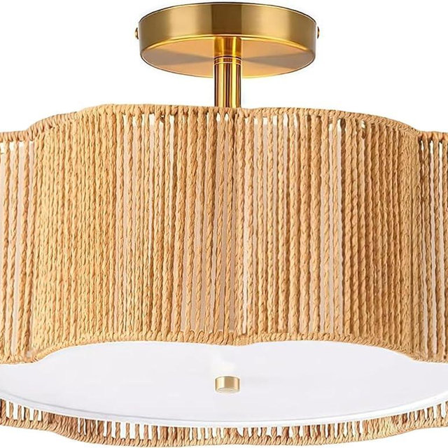 Jolydoly 13.4" Rattan Flush Mount Ceiling Light Fixtures,3-Light Boho Light Fixtures Ceiling Mount for Bedroom,Small Rattan Chandelier,Gold Mini Chandelier Lighting for Dining Room Hallway Kitchen