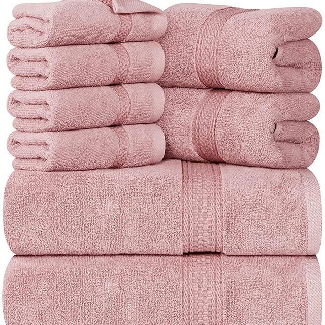 Utopia Towels 8-Piece Premium Towel Set, 2 Bath Towels, 2 Hand Towels, and 4 Wash Cloths, 600 GSM 100% Ring Spun Cotton Highly Absorbent Towels for Bathroom, Gym, Hotel, and Spa (Dusty Pink)
