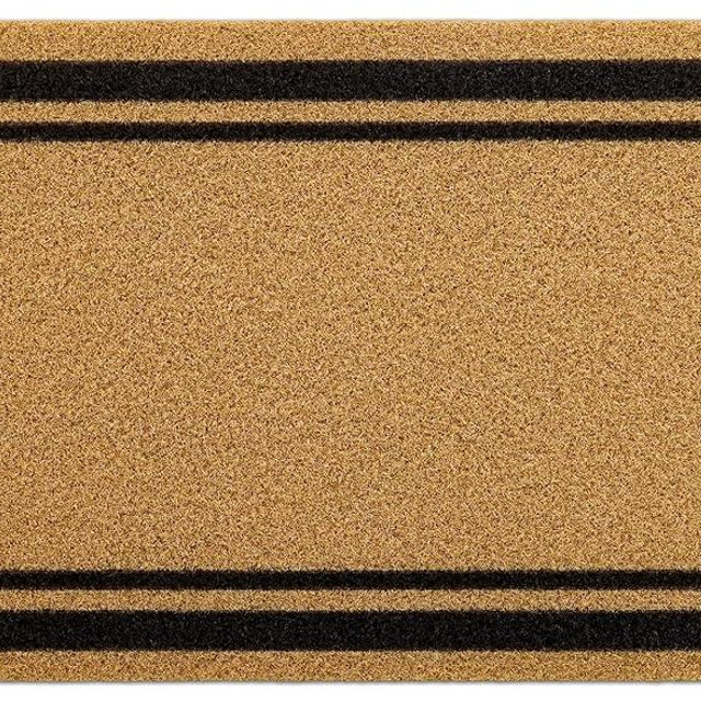 OLANLY Front Door Mat, Low Profile Doormat, Stain and Fade Resistant, Easy to Clean, for Indoor and Outdoor Entrances, Patio Porch or Entryway, Brown (30x17 Inch, Classic Border)