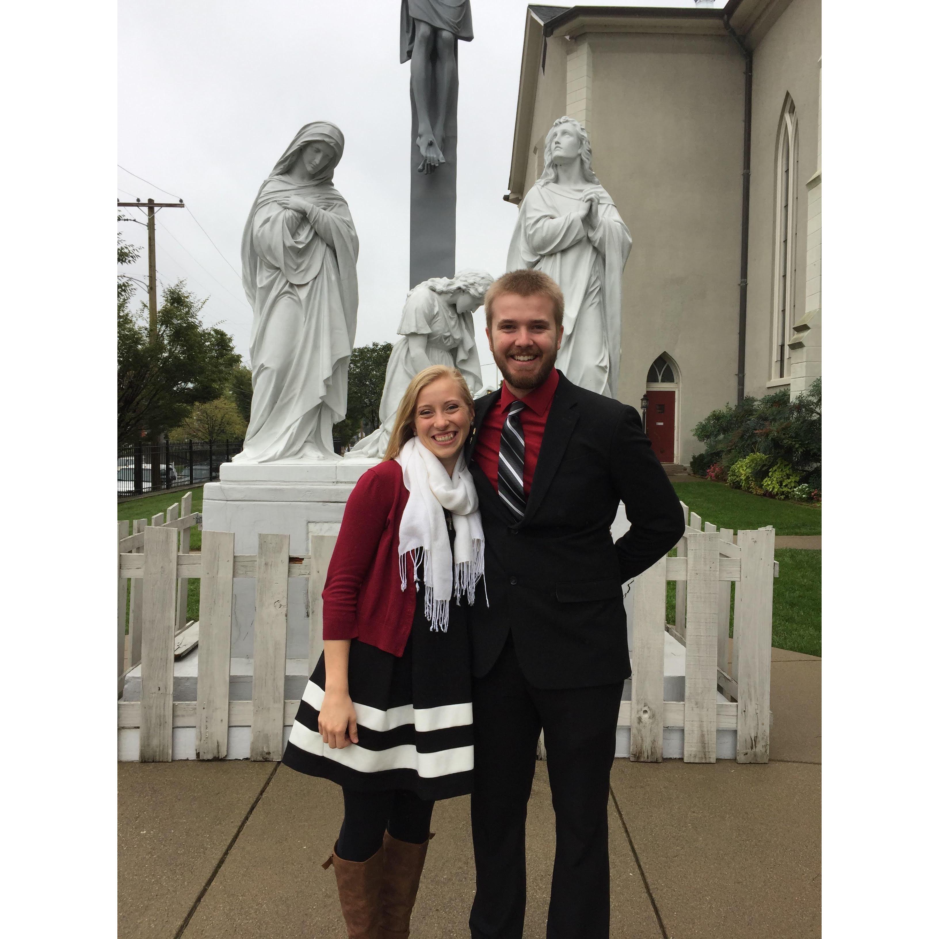 Justin and Laura outside of church the weekend Justin moved to Indiana in October 2018.