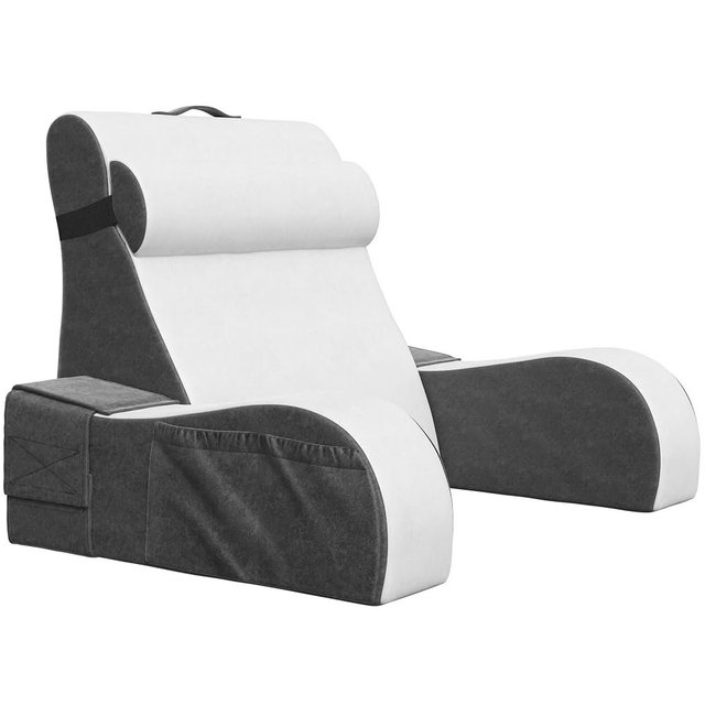Kölbs Wedge Reading Cushion, Back Pillow for Bed Sitting Up, Cushion with Arms for TV Book Gaming Dorm Rooms, Backrest (Grey/White, Standard)