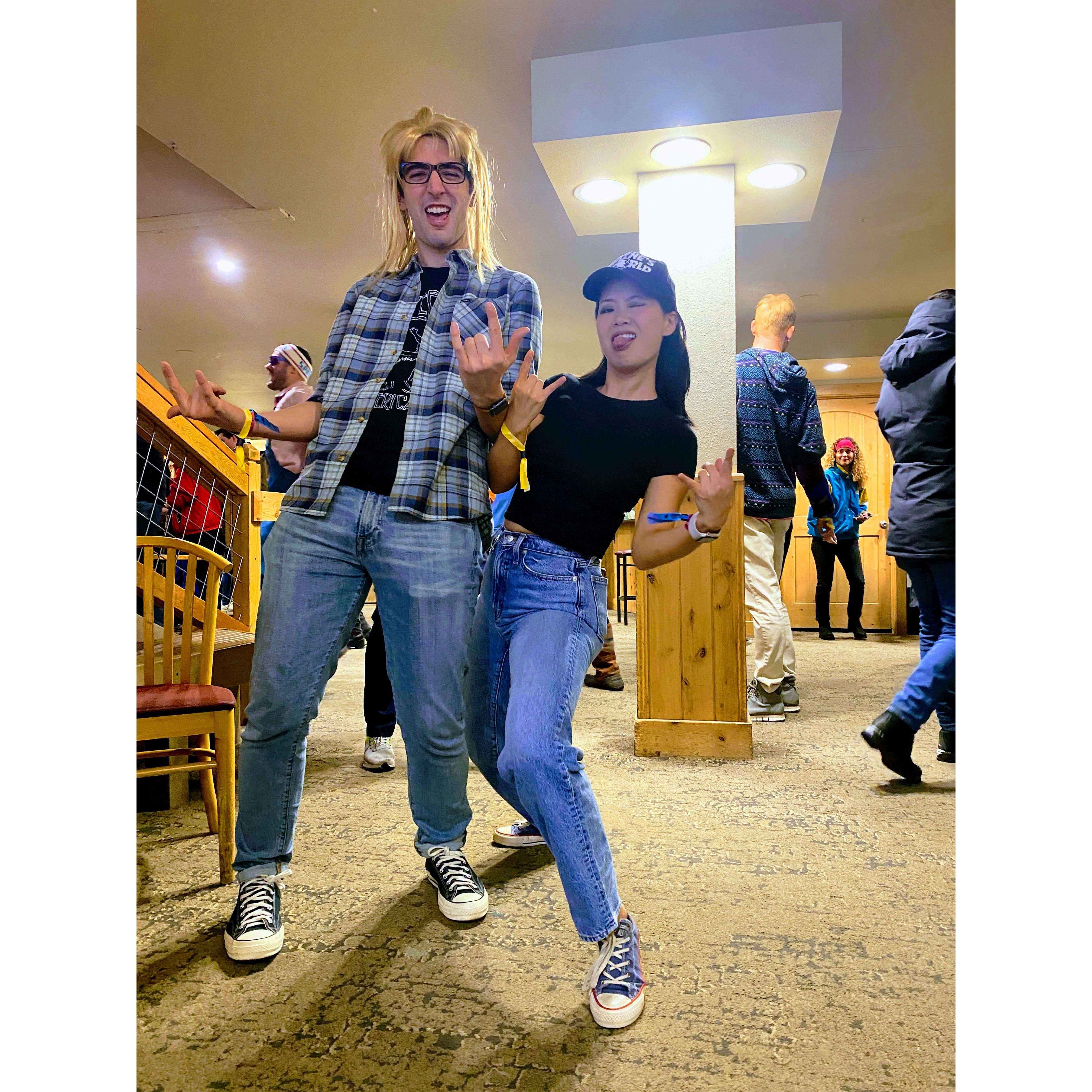 Party on! Ping and Nick rocking some excellent looks for the Sloan Ski Trip costume party. Schwing!