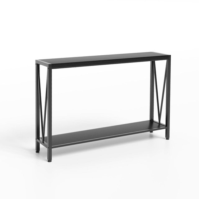 GustoWave 43'' Narrow Console Table, 2-Tier Industrial Entryway Table with Storage, Durable Sofa Table for Living Room, Hallway, Black