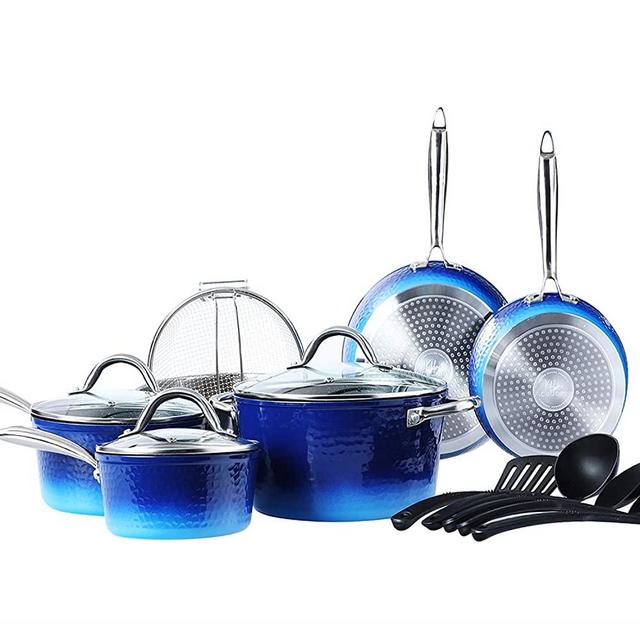 Induction Kitchen Cookware Sets - Granite Hammered Cooking Pots and Pans Set Nonstick