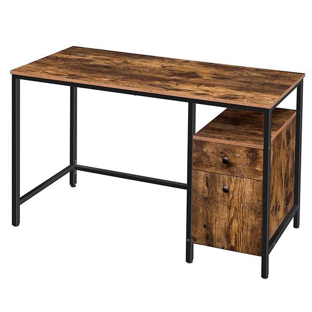 HOOBRO Computer Desk, Study Writing Desk, Office Desk with Drawers and Storage Cabinet, Vintage Style, Game Desk, Stable Metal Frame, Easy to Clean, Rustic Brown BF118DN01