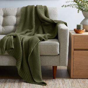 Olive Cotton Fisherman Throw
