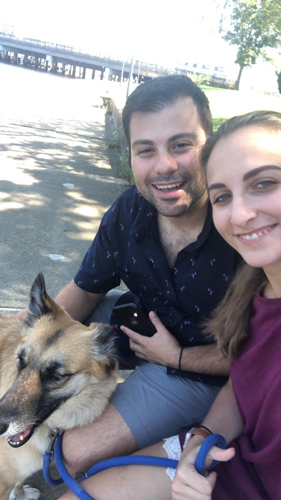 A and K enjoying a nice walk in their neighborhood Ghent, in Norfolk VA. They both had a "golden" weekend and took advantage of it! August 2020.