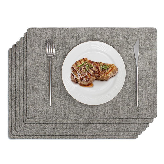 Softalker Vinyl Placemats Set of 6 - Faux Leather Heat Resistant Place Mats, 100% Waterproof Oilproof Wipe Clean Table Mats for Indoor & Outdoor Use, 17’’×12’’, Light Grey