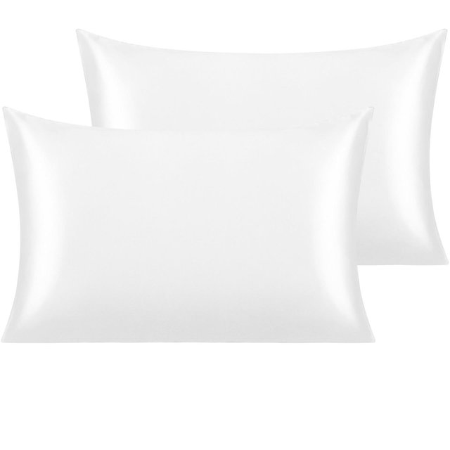 2 Pack Satin Queen Pillowcases for Hair and Skin, Luxurious Pillow Cases with Envelope Closure, 20x30 Inches, White - NTBAY