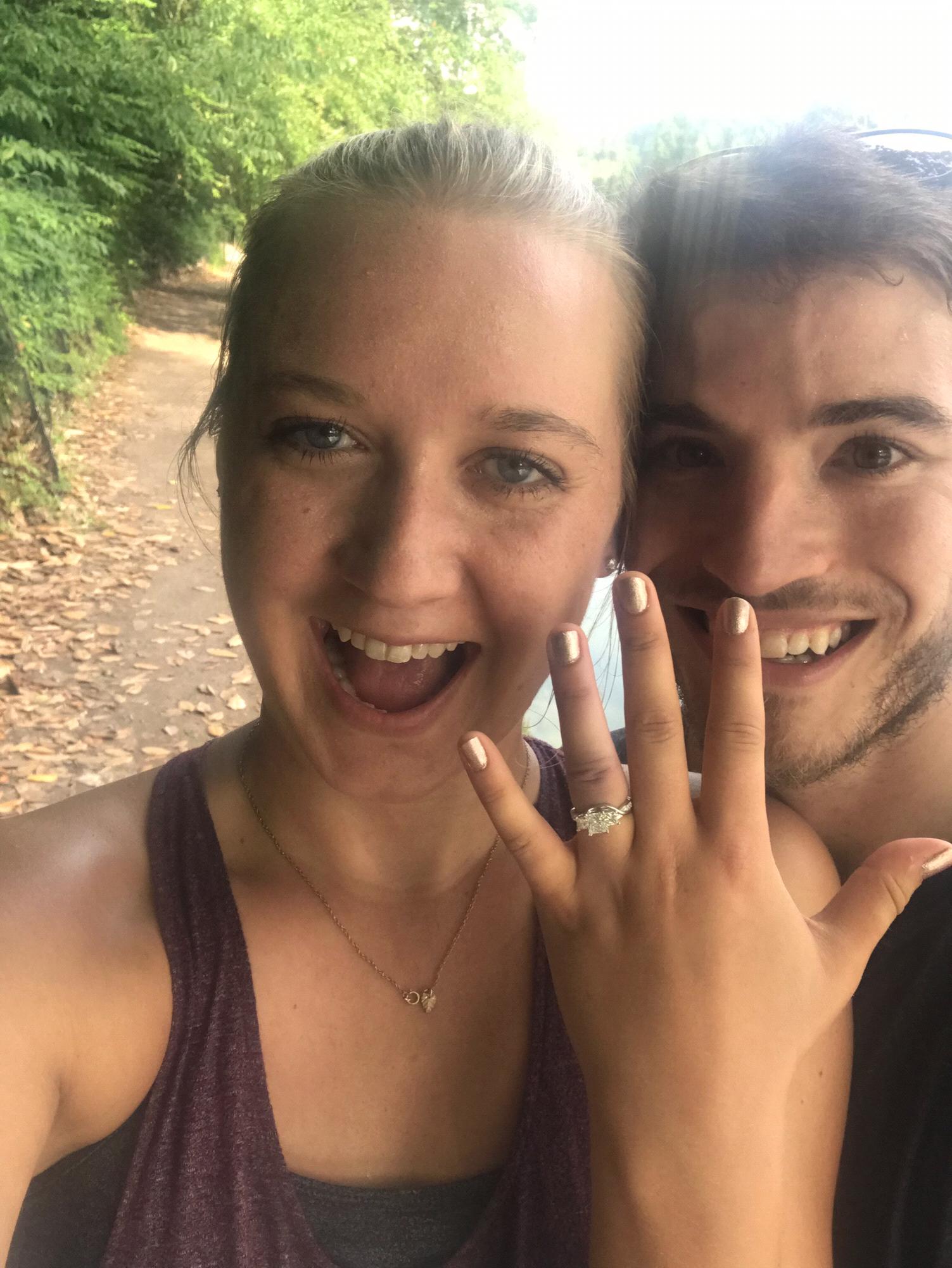 Right after Amber said "Yes!" 
Sweaty and gross because it was also after running their 4th peachtree together