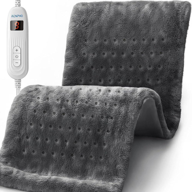 RENPHO Heating Pad for Back Pain Relief, FSA HSA Eligible, Christmas Gifts for Women Mom, Auto Shut Off, ETL Certified, Heating Pad for Period Cramps, Neck, Shoulder, Knee, Leg, 12" x24‘’ (Gray)