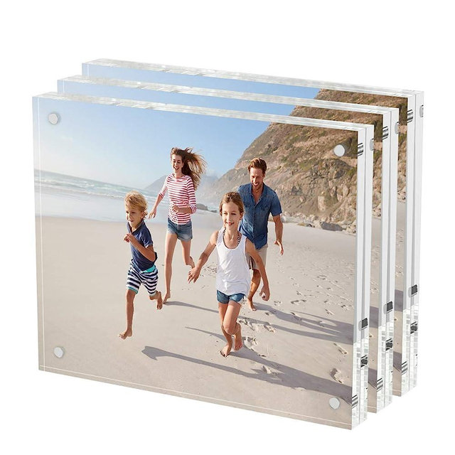 AITEE 8x10 Acrylic Picture Frames 3 Pack, 20% Thicker Block, Clear Picture Frames Freestanding Double Sided Magnetic Acrylic Lucite Frameless Transparent Square Frame Gift for Desktop Display