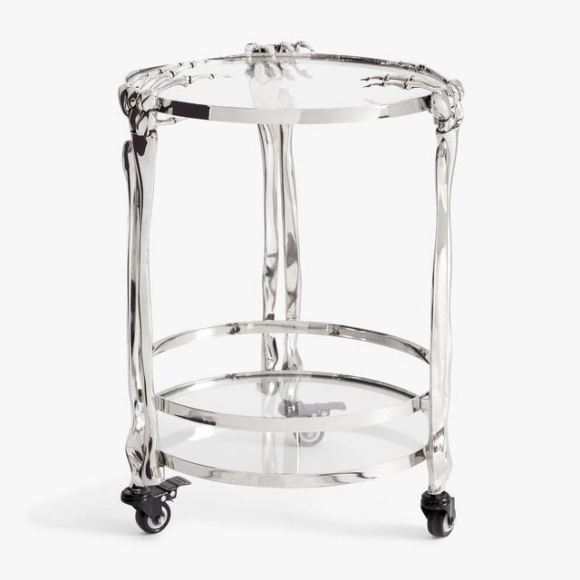 Mr. Bones 17" Bar Cart, Polished Nickel