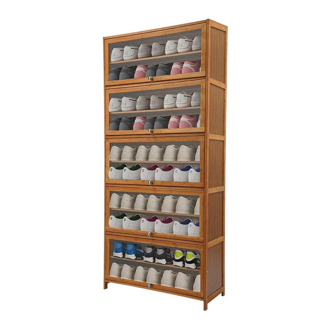 Kebayuneth Shoe Storage Cabinet with Clear Doors, 10 Tier Bamboo Free Standing Shoes Shelves Organizer, Large Capacity Shoes Cabinet with Doors for Entryway, Hallway, Bedroom, Brown