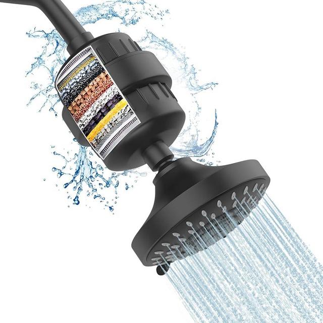 Shower Head and 15 Stage Shower Filter Combo, FEELSO High Pressure 5 Spray Settings Filtered Showerhead with Water Softener Filter Cartridge for Hard Water Remove Chlorine and Harmful Substances