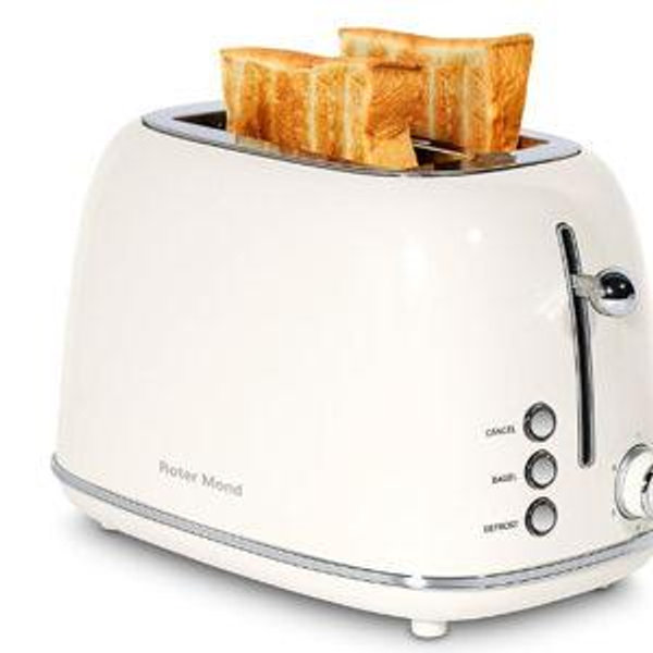 2 Slice Toaster Retro Stainless Steel with Bagel, Cancel, and Defrost Functions, 6 Bread Shade Settings, Extra Wide Slots and Removable Crumb Tray, Cream