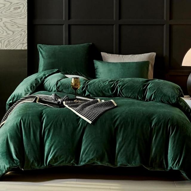 WARMDERN Emerald Green Velvet Duvet Cover King Size Flannel Duvet Cover Bedding Sets, 3pcs Ultra Soft Luxury Textured Modern Crystal Velvet Duvet Covers with Zipper Closure(Emerald Green, King)