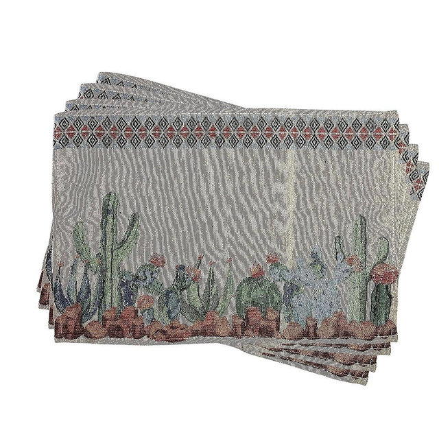 Watercolor Cactus and Succulents Placemats (Set of 4) (13" x 19") Woven Placemats Southwestern-Inspired Tapestry Machine Washable Place Mats for Dinner Table Mats 19 inches (Desert in Bloom)