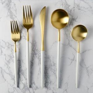 Harper Two-Toned Flatware - Brushed Gold & White - 5 PC Set