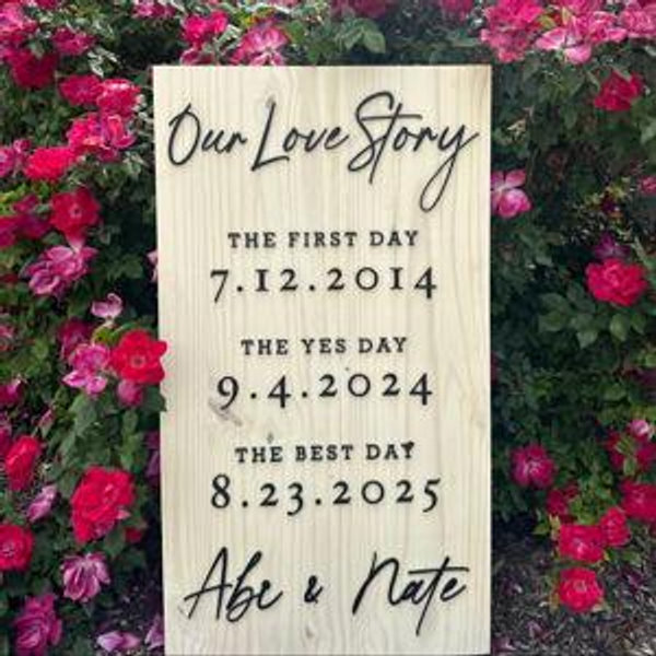 Rustic Wood Wedding Sign with 3D Letters, Our Love Story & Favorite Dates, Anniversary Gift, Personalized Wedding Welcome Sign