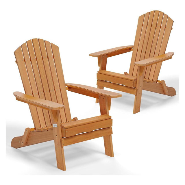 VINGLI Folding Adirondack Chairs Set of 2, Wood Adirondack Chair for Outdoor, Foldable Fire Pit Chairs for Patio, BBQ, Porch, Yard, Pool