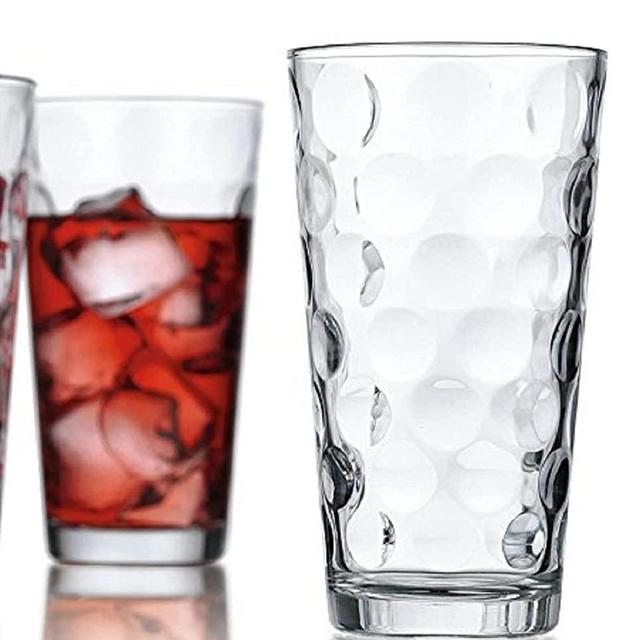 Drinking Glasses Set of 4 Glass Cups By Home Essentials & Beyond. Bar Glasses, Uses for Beverages, Juice, Water, Cocktails, and Iced Tea. Dishwasher Safe. (Large)