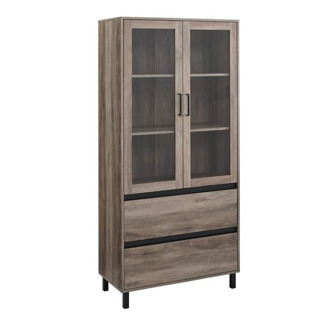 68" Glass Door Storage Hutch with Drawers Gray Wash - Saracina Home