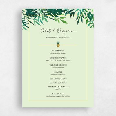 Light Green Wedding Program - Cartago